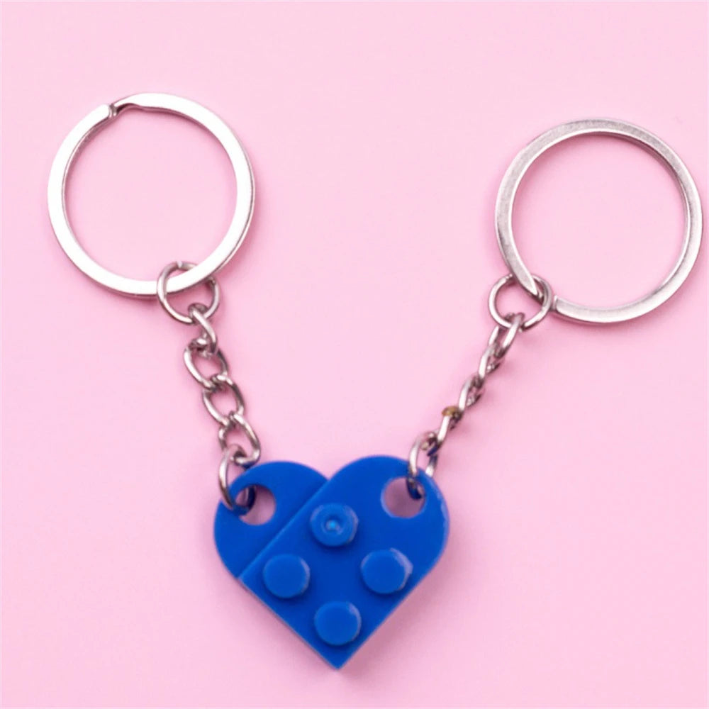 2-Piece Love Heart Brick Keychain Set - Matching Couple and Friendship Building Block Key Rings, Valentine’s Day Gifts