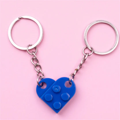 2-Piece Love Heart Brick Keychain Set - Matching Couple and Friendship Building Block Key Rings, Valentine’s Day Gifts