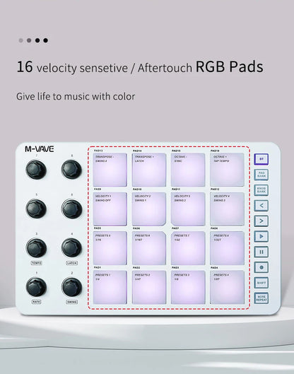 M-Vave SMC-PAD LaunchPad – Portable Wireless MIDI Controller, Rechargeable Battery, 16 RGB Pads