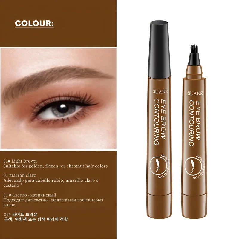 4D Microblading Eyebrow Pen – 4-Fork Tip Waterproof Long-Lasting Eyebrow Tattoo Pencil for Natural Fine Hair-Like Makeup