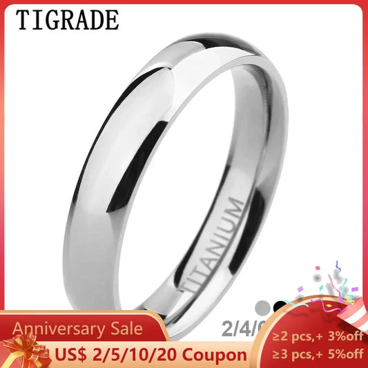 TIGRADE Titanium Wedding Band Rings - 2/4/6/8mm Polished Classic Engagement Rings for Men & Women in Black & Silver