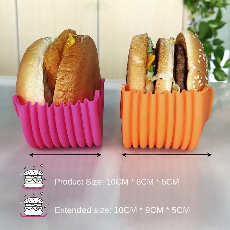 Convenient Contact-Free Burger Holder - Washable Silicone Rack for Mess-Free Hamburger Prep in the Kitchen