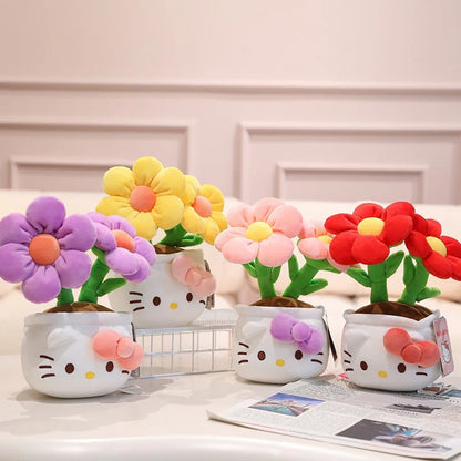 23CM Hello Kitty Plush Toy – Soft Stuffed Animal with Flower Bouquet, Perfect Christmas, Birthday & Graduation Gift
