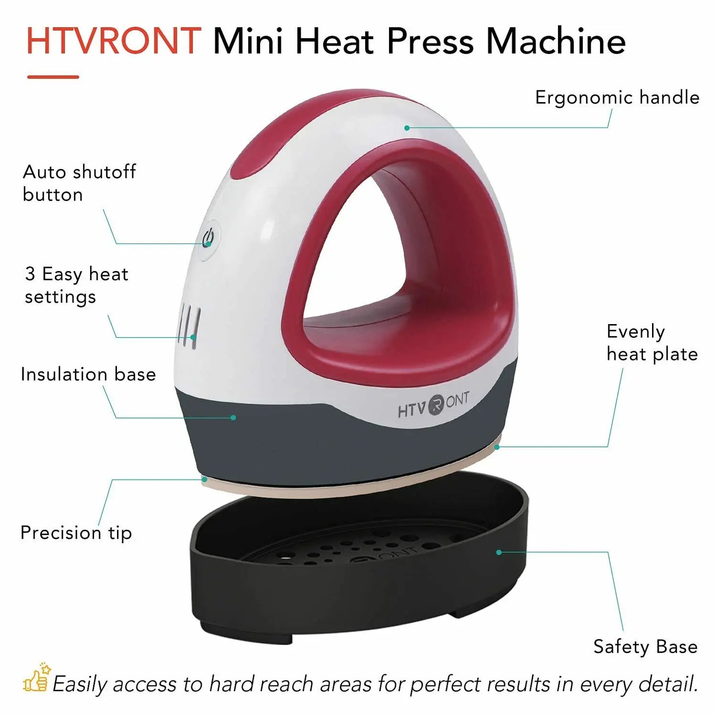 HTVRONT Mini Heat Press Machine — Portable Easy Press for HTV Vinyl, Cricut DIY Printing on T-Shirts, Clothes, Bags, Hats, and Pads