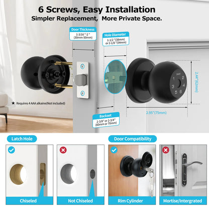 Smart Fingerprint Door Lock - Passcode & App Control with Type-C Emergency Power