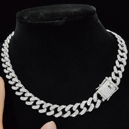 Hip-Hop Iced Out Bling Chain Necklace – 13mm Miami Cuban Chain for Men & Women, High-Quality Fashion Jewelry