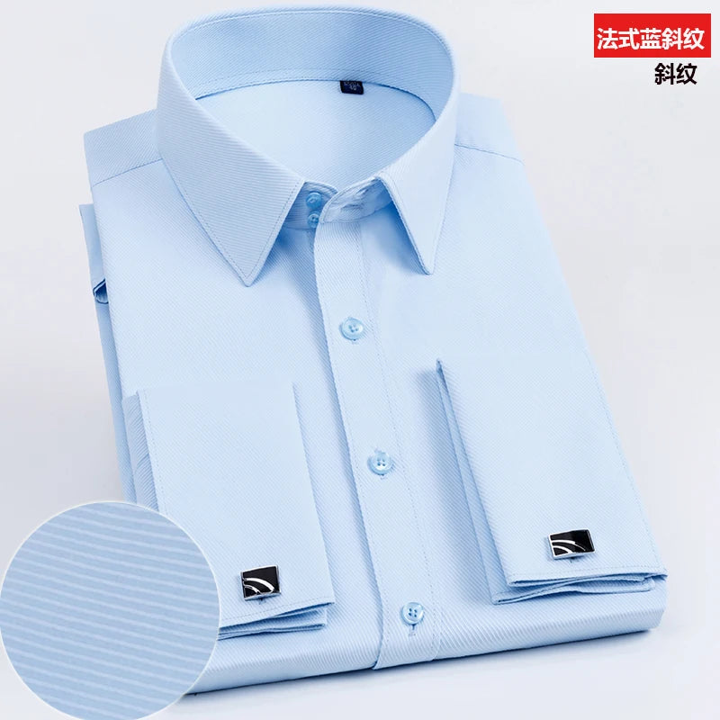 Men’s French Cuff Dress Shirt - Slim Fit Solid Color Long Sleeve Formal Business Shirt