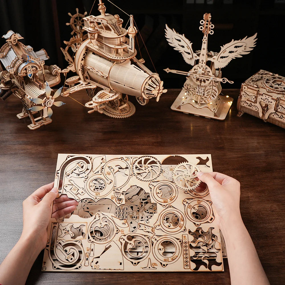 Creative 3D Wooden Castle Puzzle Model Kit – DIY Assembly Wood Craft Toy Home Decor Gift for Kids & Adults Challenging Brain Teaser