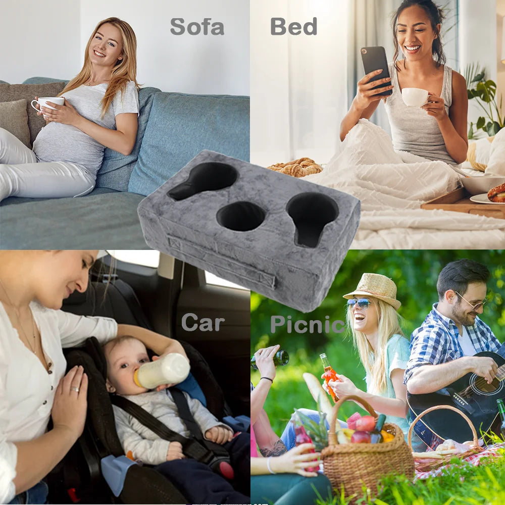 Sofa Cup Holder Pillow – Couch Arm Table Drink Caddy with Remote Holder for Sofa, Bed, RV & Car