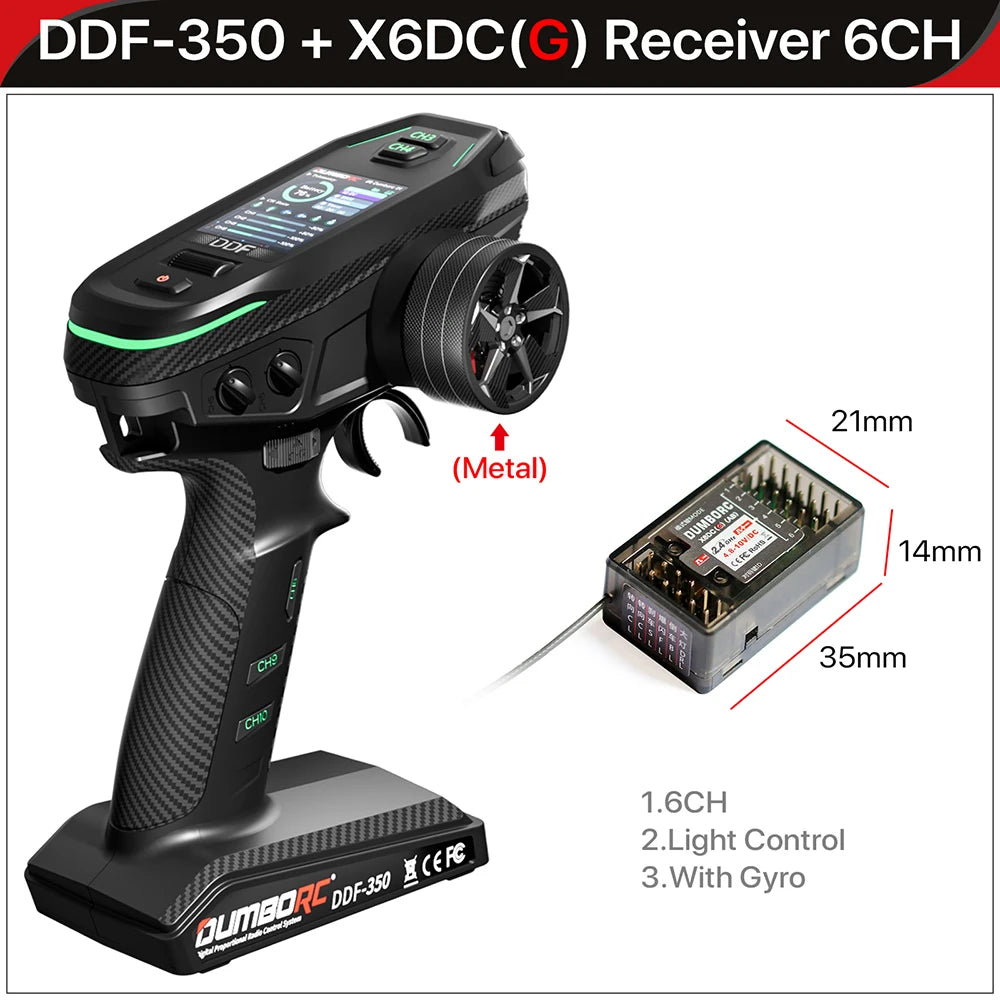DUMBORC 2.4G 10CH Digital Radio Remote Controller – DDF-350 Transmitter with Receiver for RC Car, Boat, Tank, LCD FHSS System