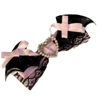 Lolita Lace Bow Hair Clip - Black Pink Sweet Girl Hairpin