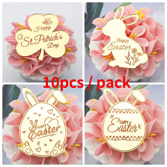 10pcs Acrylic Happy Easter Cupcake Toppers - Cake Decorations for a Joyful Celebration