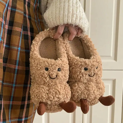 Women’s Indoor Fluffy Slippers – Cute Cartoon Faux Fur House Shoes, Warm Anti-Slip Cotton Slides for Girls