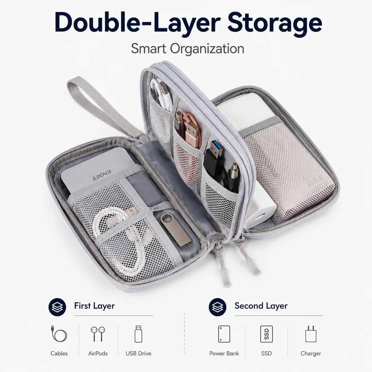 Travel Tech Organizer Bag - Portable Cable, Charger, Power Bank & SSD Storage Case for Electronics Accessories
