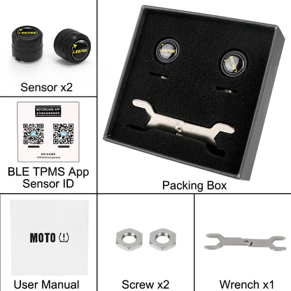 Bluetooth Motorcycle TPMS with 2 Sensors – Tire Pressure Monitoring System for Pit Bike, Tyre Tester Diagnostic Kit Moto Accessories