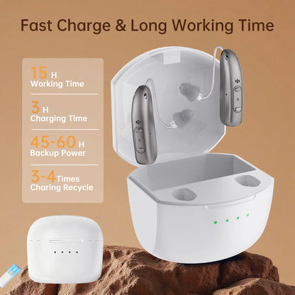 Mirasing Bluetooth Hearing Aid - Rechargeable RIC BTE with Noise Reduction & Charging Case