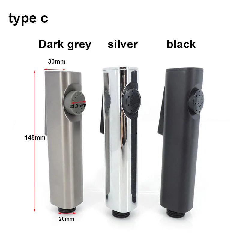 White Silver ABS Toilet Bidet Sprayer - Self-Cleaning Handheld Bathroom Shower Head with Faucet Nozzle, Hose & Holder Set