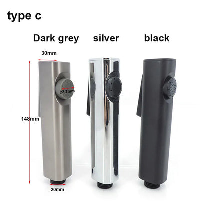 White Silver ABS Toilet Bidet Sprayer - Self-Cleaning Handheld Bathroom Shower Head with Faucet Nozzle, Hose & Holder Set