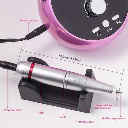 Professional 45000RPM Electric Nail Drill Machine – Manicure Sander for Gel & Cuticle Removal, White/Pink/Purple