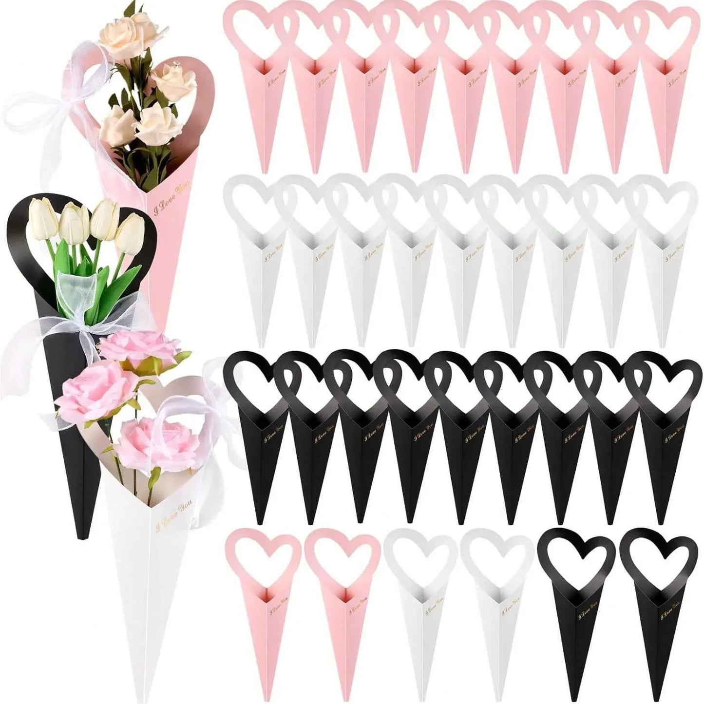 12/24/36PCS Heart-Shaped Bouquet Bags – Floral Packaging & Gift Decoration for DIY Valentine’s Day Gifts