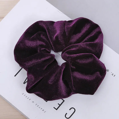 10/6/1Pcs Velvet Hair Scrunchies Set for Women – Solid Color Elastic Ponytail Hair Bands & Headband Accessories (Black Pack)
