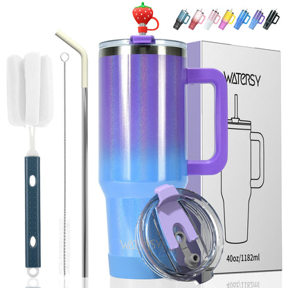 WATERSY 30oz/40oz Stainless Steel Insulated Tumbler with Handle & Straw – Large Capacity Thermal Travel Mug for Coffee & Cold Drinks