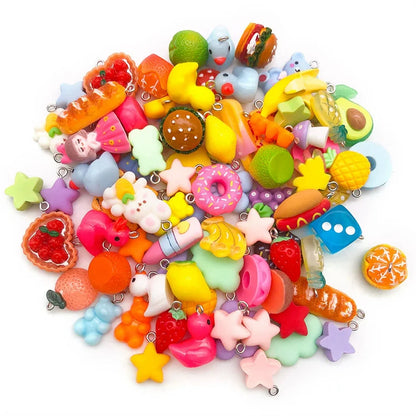 10/20PCS Mixed Color Resin Pendants – Perforated Fruit & Animal Charms for Keychains, Bracelets & DIY Accessories
