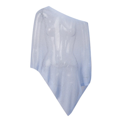 Women's Knit Bikini Cover-Up - Sheer Off-Shoulder Loose Pullover with Irregular Triangle Hem