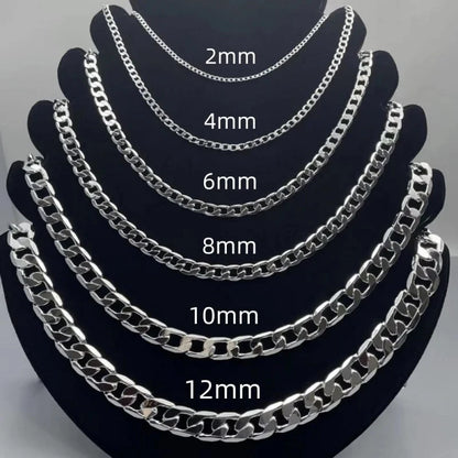 Men’s 925 Sterling Silver Face Chain Necklace — 2/4/6/8/10/12MM, 40–75cm with Lobster Clasp, Engagement Jewelry Gift for Men & Women