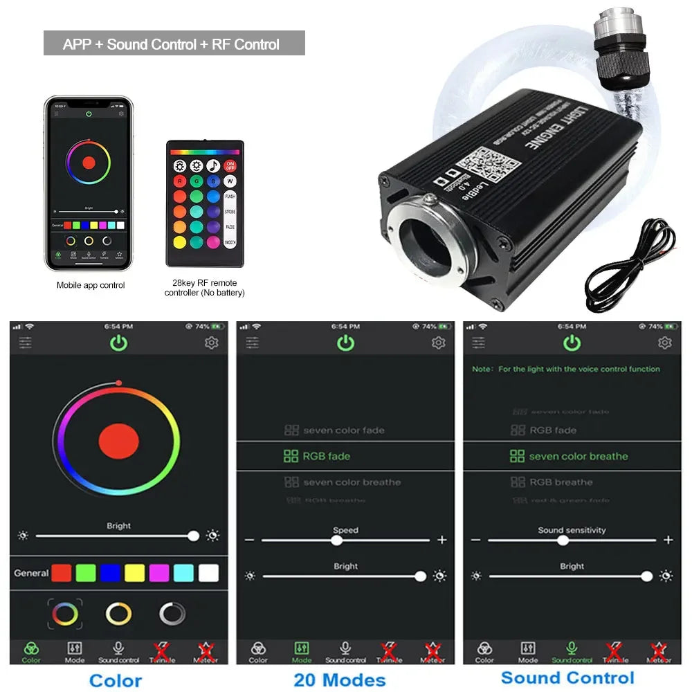 12W RGBW Starry Sky Car Ceiling Light - Fiber Optic APP Control Interior Atmosphere Light for Car & Home Decor