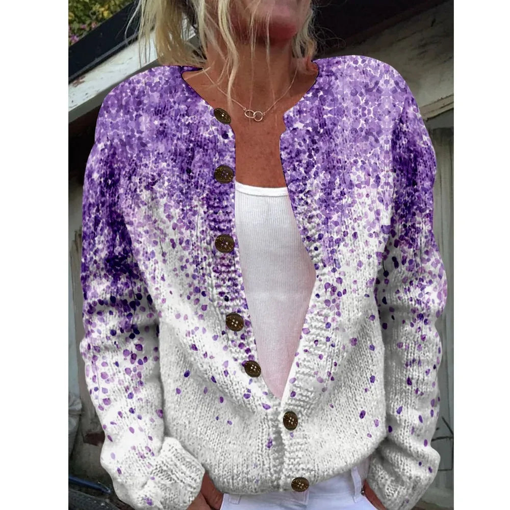 Women’s 3D Print Knitted Cardigan - Autumn Winter Vintage Thin Sweater Casual Fashion Knit Top