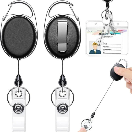 Metal Heavy Duty Retractable Badge Reel Holders: Carabiner Belt Clip with Key Ring - Ideal for ID Cards, Name Holders & Keychains