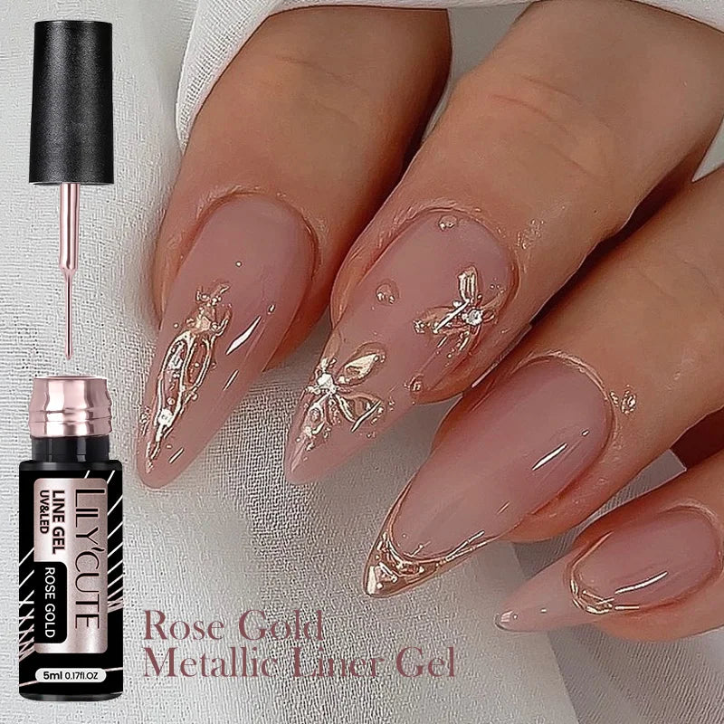 LILYCUTE 5ml Silver Metallic Liner Gel Polish – Super Bright UV Nail Art Stripe & Drawing Paint Varnish, Mirror Effect Graffiti Gel