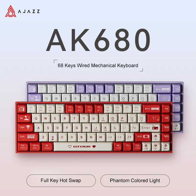 AJAZZ AK680 Mechanical Keyboard – 68 Key Wired/Wireless Bluetooth Gamer Keyboard with Hot-Swap Custom Gasket for PC and Laptop
