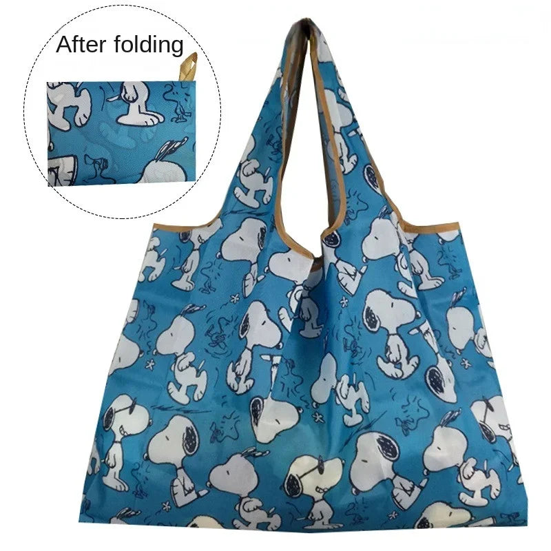 Snoopy Foldable Shopping Bag – Large Waterproof Nylon Tote, Reusable Portable Shoulder Bag for Women
