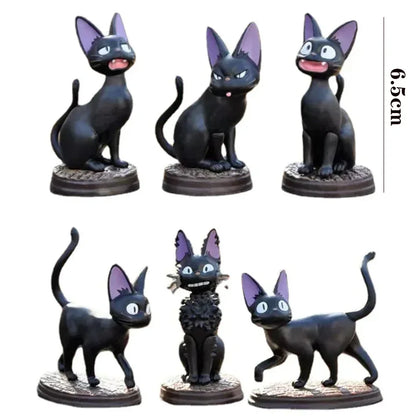 6PCS Cartoon Black Cat PVC Figure Set — Jiji/Gigi Action Dolls, Hayao Miyazaki Collectible Toy for Kids Birthday Gift