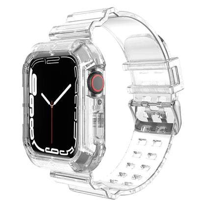 Clear Strap + Case for Apple Watch Series 5/SE/6/4/Ultra 8/7 – Transparent Plastic Band for 38mm, 40mm, 41mm, 42mm, 44mm, 45mm, 49mm