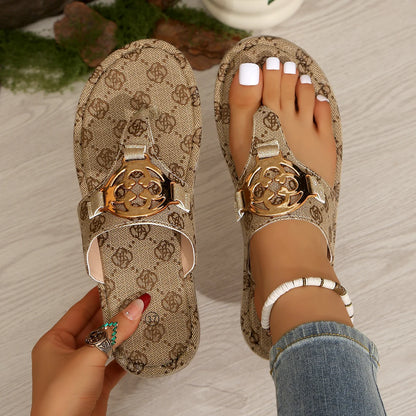 Women's Floral Platform Slippers - Flat Outdoor Summer Beach Slides with Comfortable Casual Design