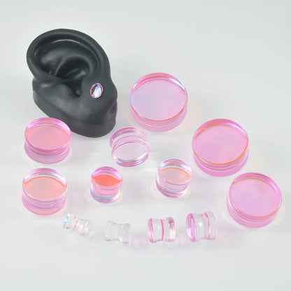 Natural Glass Double Flared Ear Plugs – Colorful Ear Tunnel Gauge Expanders Body Piercing Jewelry