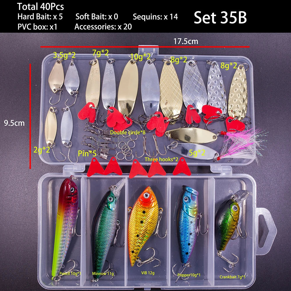 FFLYBG Mixed Fishing Lure Set with Box – Soft & Hard Bait Kit Including Minnow, Metal Jig Spoon & Crankbait for Bass and Pike Fishing Tackle Kit