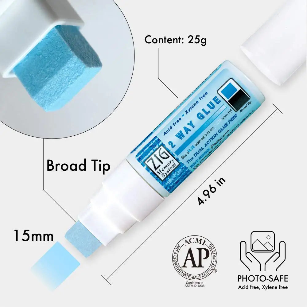 Kuretake Zig 2-Way Glue Pen – Precision Adhesive for Crafts, Scrapbooking & Art (1mm/2mm/4mm/15mm)