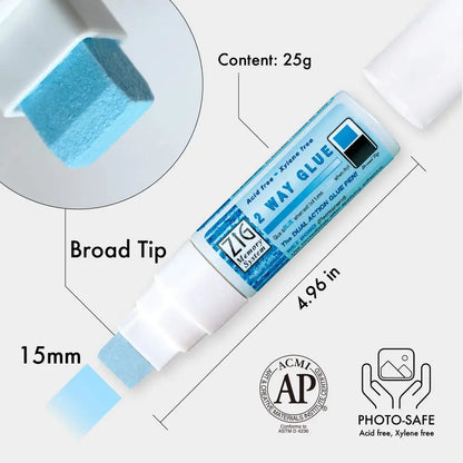Kuretake Zig 2-Way Glue Pen – Precision Adhesive for Crafts, Scrapbooking & Art (1mm/2mm/4mm/15mm)