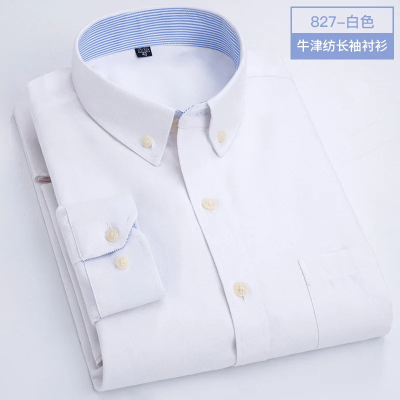 Men's Oxford Long Sleeve Shirt - Soft Comfortable Slim Fit Wrinkle-Resistant Casual Work Shirt for All Seasons