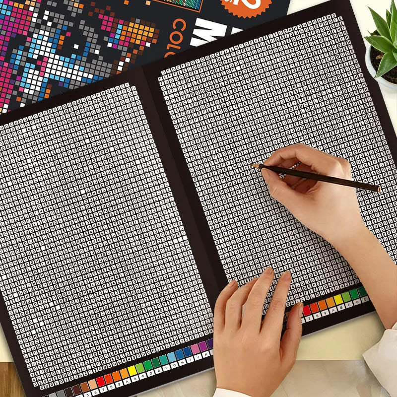 32 Pages Mystery Mosaic Coloring Book - Pixel Art Color by Number Stress Relief Activity for Adults