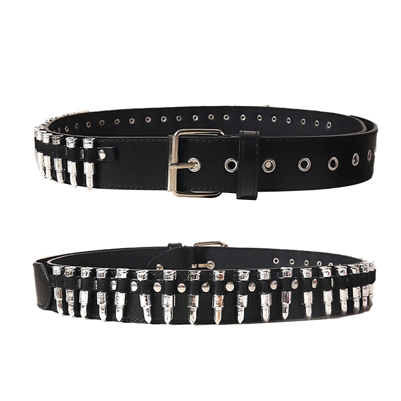 Punk Girl Bullet Rivet Belt — Goth-Inspired Leather Waistband, Fashionable Statement Accessory