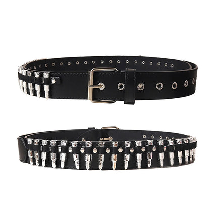 Punk Girl Bullet Rivet Belt — Goth-Inspired Leather Waistband, Fashionable Statement Accessory