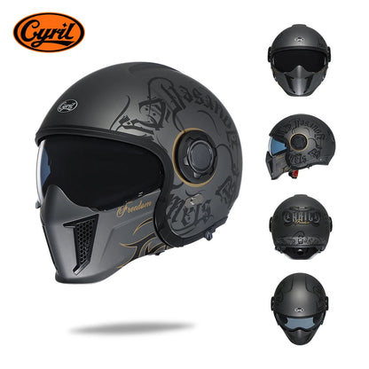 CYRIL OP12A Open-Face Motorcycle Helmet - Double-Lens Modular Retro Helmet for Men and Women, DOT and ECE Certified