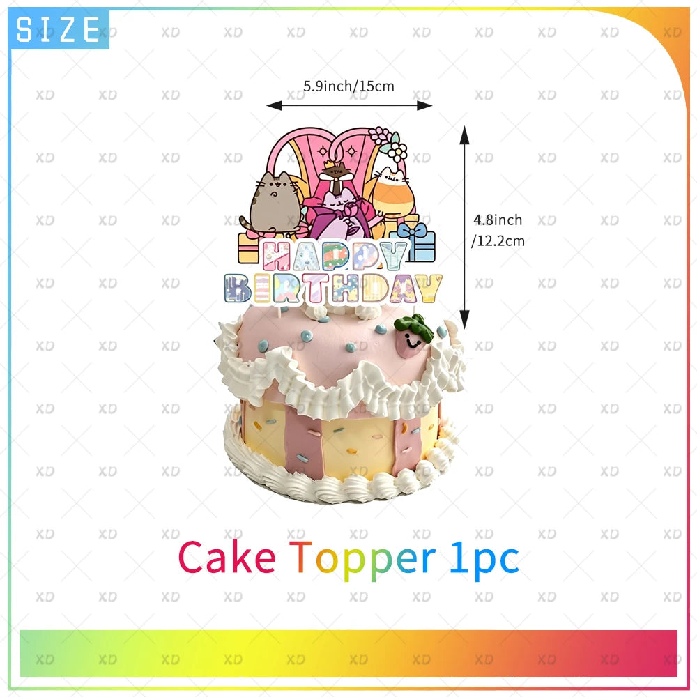 Cute Cat Birthday Party Decorations - Kawaii Balloon Set, Cake Toppers, Bunting Banner, and Party Backdrop Supplies