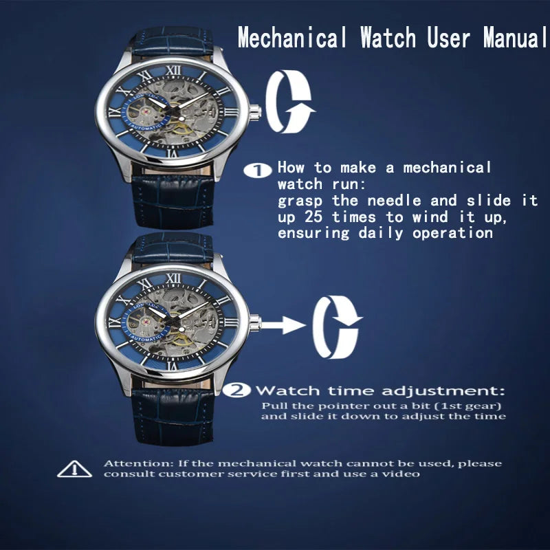 LONGLUX Rome Automatic Mechanical Waterproof Men’s Watch – Hollow Dial Leather Wristwatch Gift