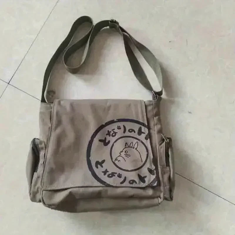 Women’s Large Capacity Canvas Shoulder Bag – Cartoon Crossbody Messenger Tote Bag for Everyday Use
